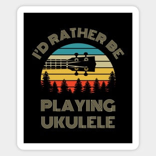 I'd Rather Be Playing Ukulele Ukulele Headstock Retro Vintage Sunset Sticker